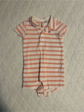 Janie and Jack Coral & White Striped Infant Polo Romper
